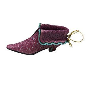 Vintage Victorian Style Miniature Shoe Ornament Purple/Light Blue Trim 1990s